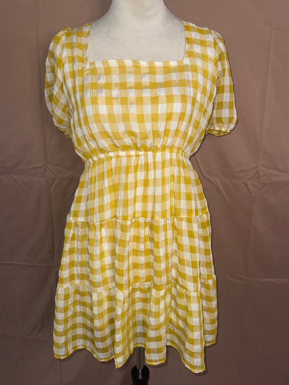 NWOT Mine Yellow and White Gingham Dress Large